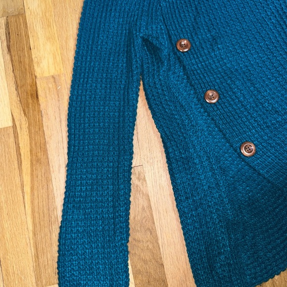 Teal Button-Up Women Sweater - Picture 3 of 7